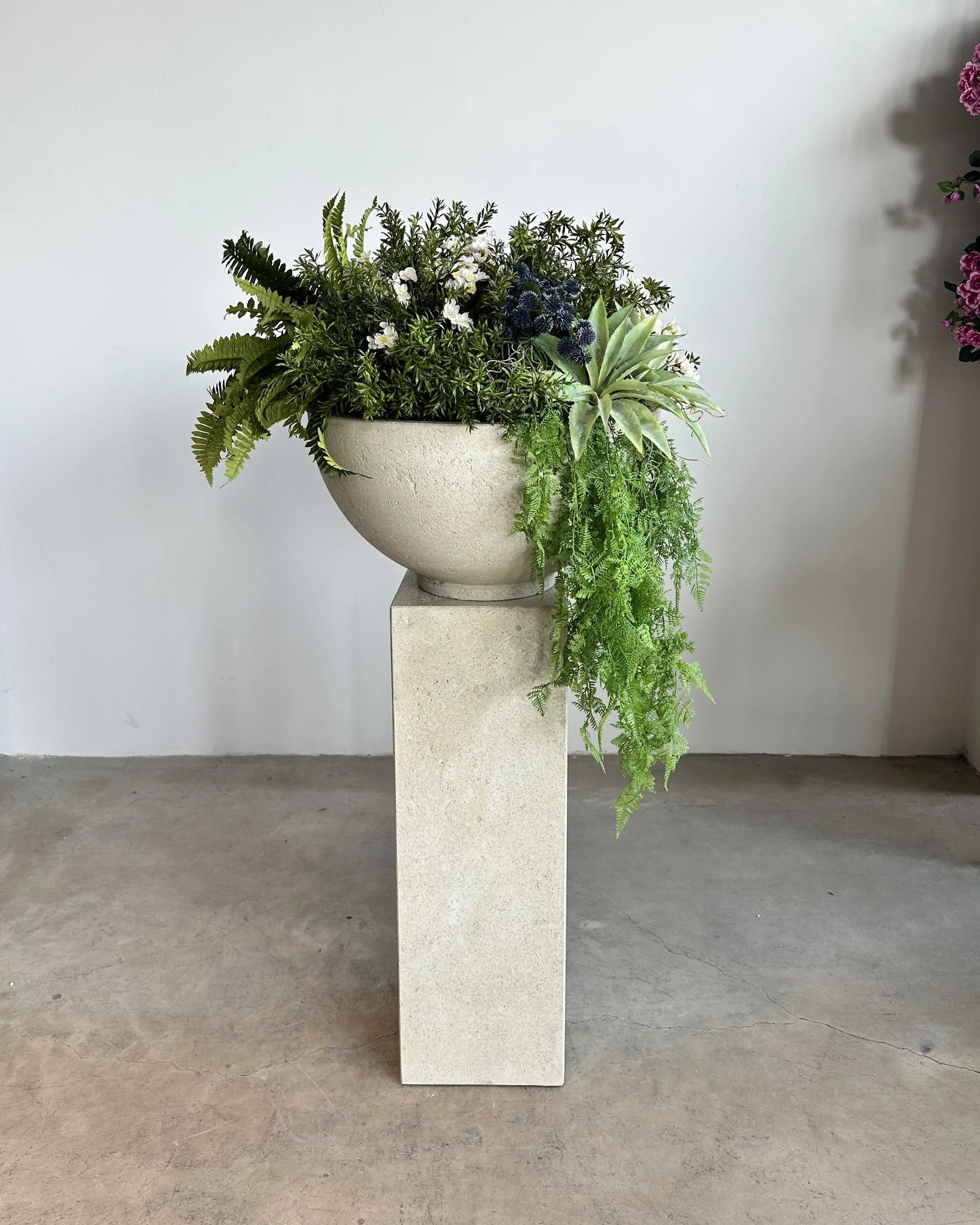 Elegant Artificial Succulent & Foliage Plant Arrangement in Concrete Vase
