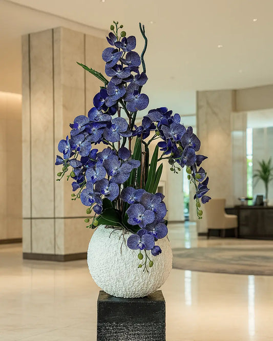 Luxury Artificial Orchid Arrangement Tall Lifelike Periwinkle Blooms Modern Vase