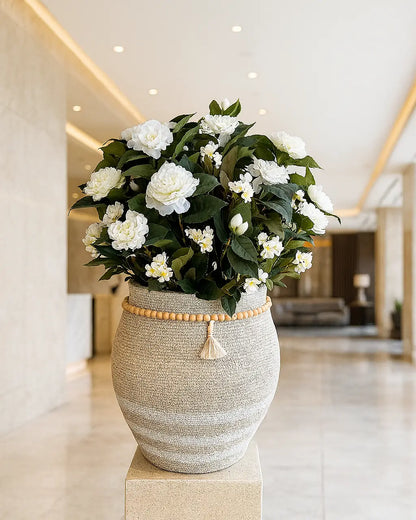Luxury Velvet Artificial Floral Arrangement | Handcrafted Ceramic Vase Decor