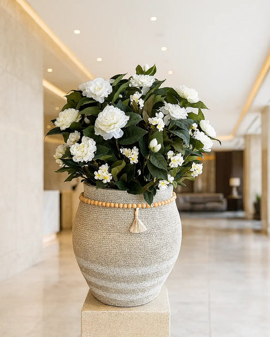Luxury Velvet Artificial Floral Arrangement | Handcrafted Ceramic Vase Decor