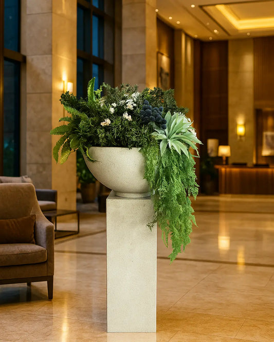 Elegant Artificial Succulent & Foliage Plant Arrangement in Concrete Vase