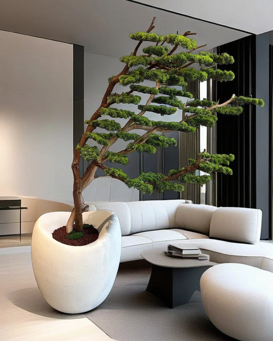 Magnificent Artificial Bonsai Tree: Lifelike Serenity with Elegant Wind-Swept Design