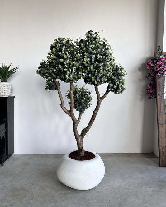Premium 220cm Artificial Eucalyptus Tree Natural Trunk Concrete Planter Decor