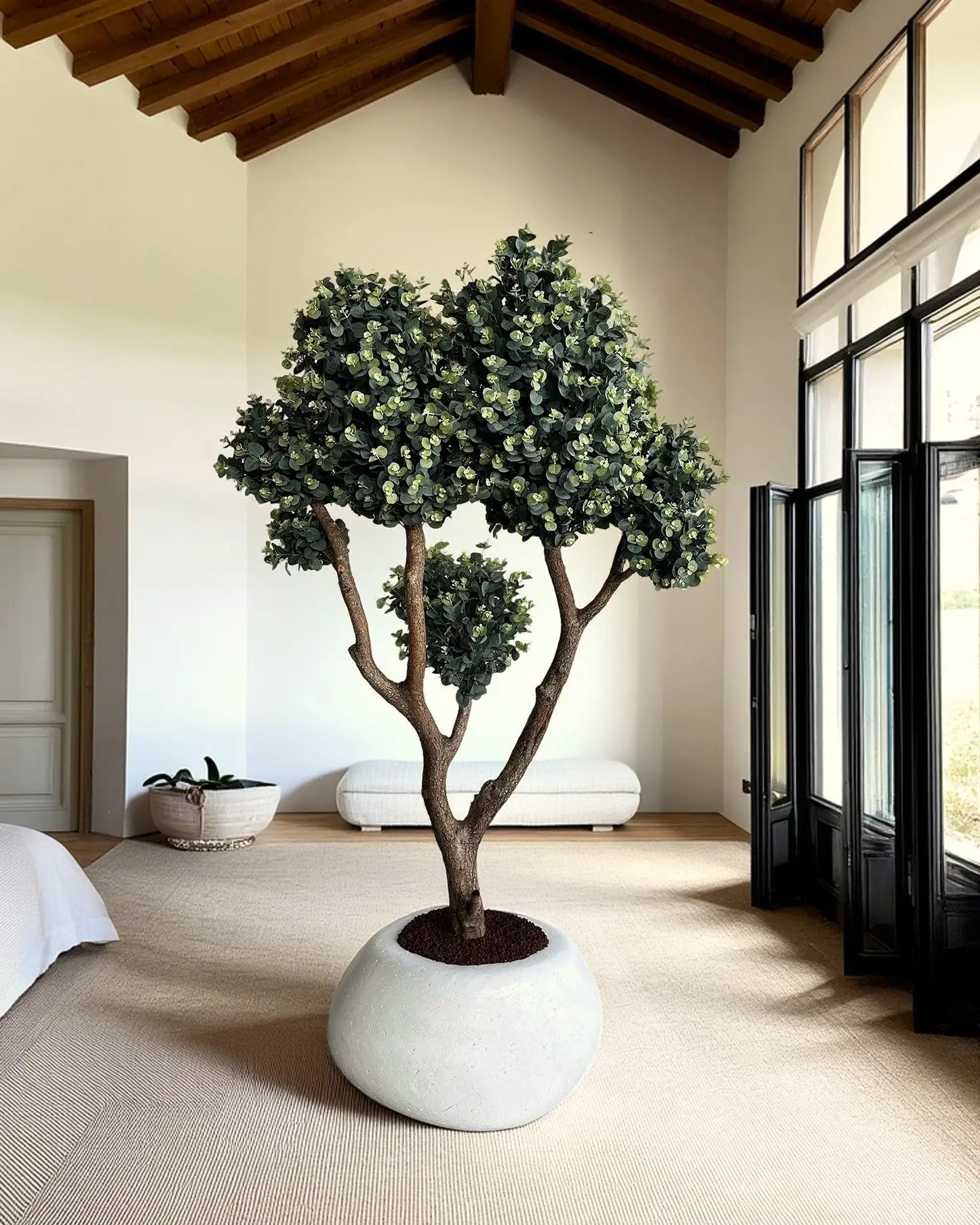 Premium 220cm Artificial Eucalyptus Tree Natural Trunk Concrete Planter Decor
