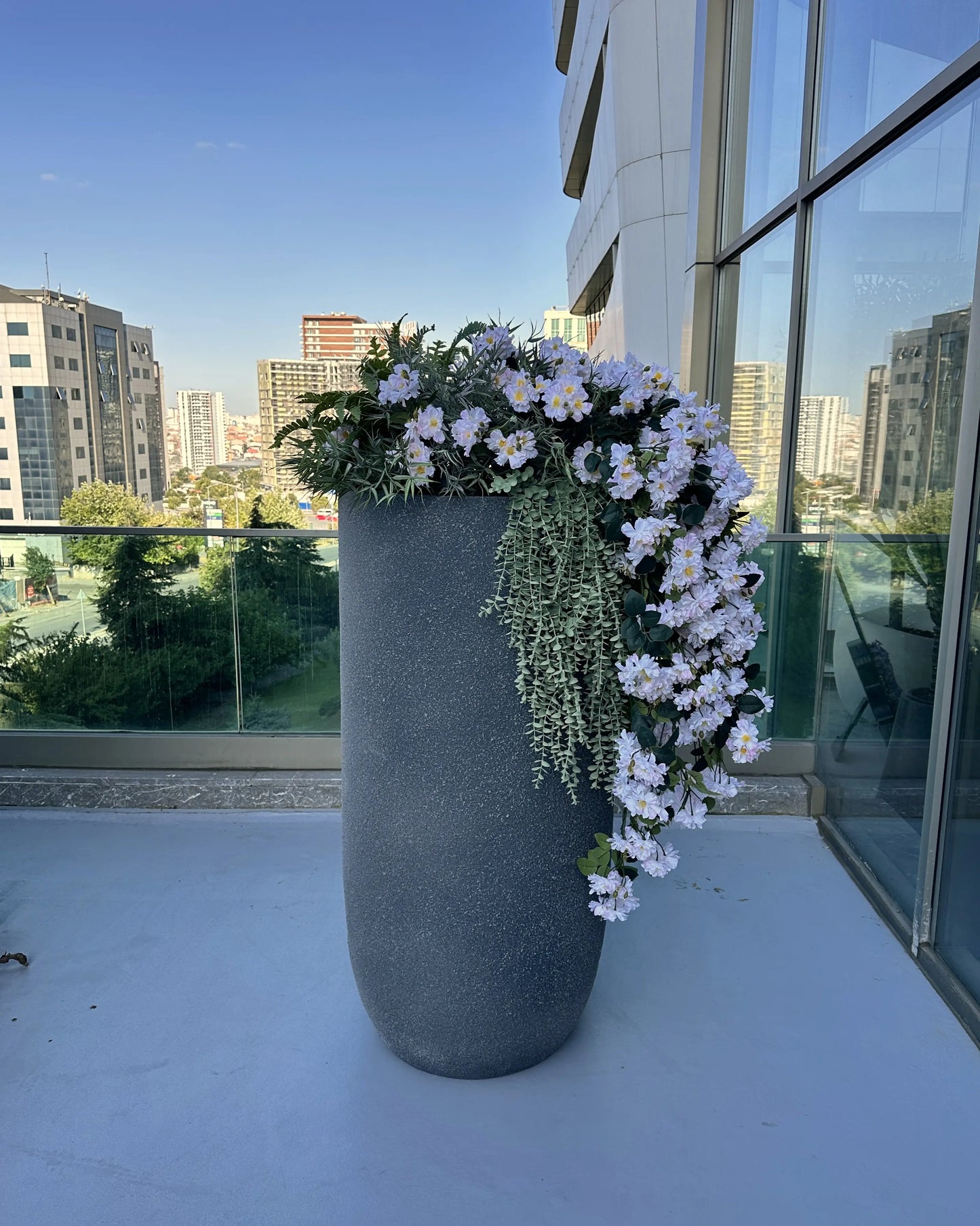 Elegant Artificial Azalea Waterfall Plant Arrangement in Modern Graphite Vase