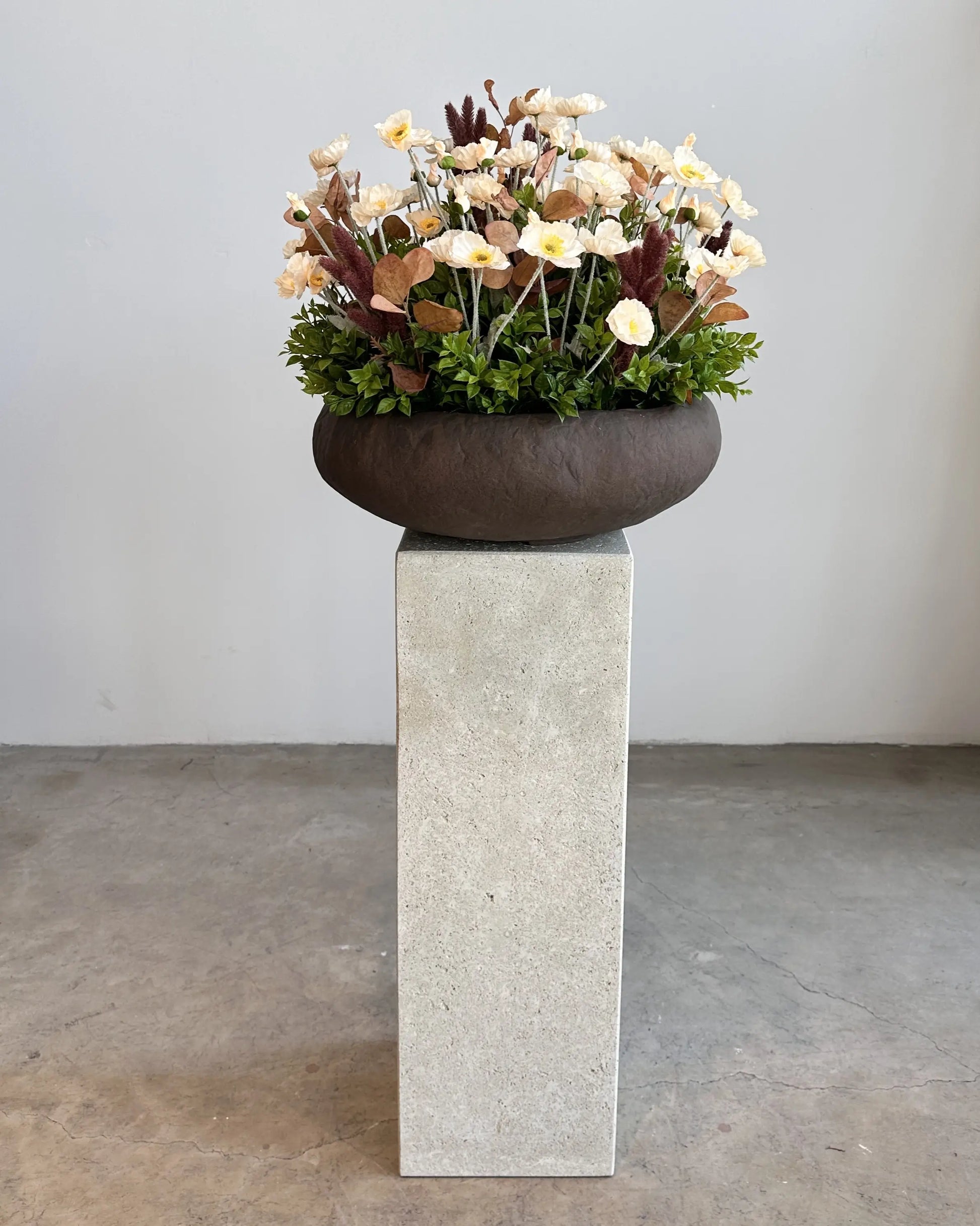 Elegant Faux Poppy & Eucalyptus Floral Arrangement with Designer Vase
