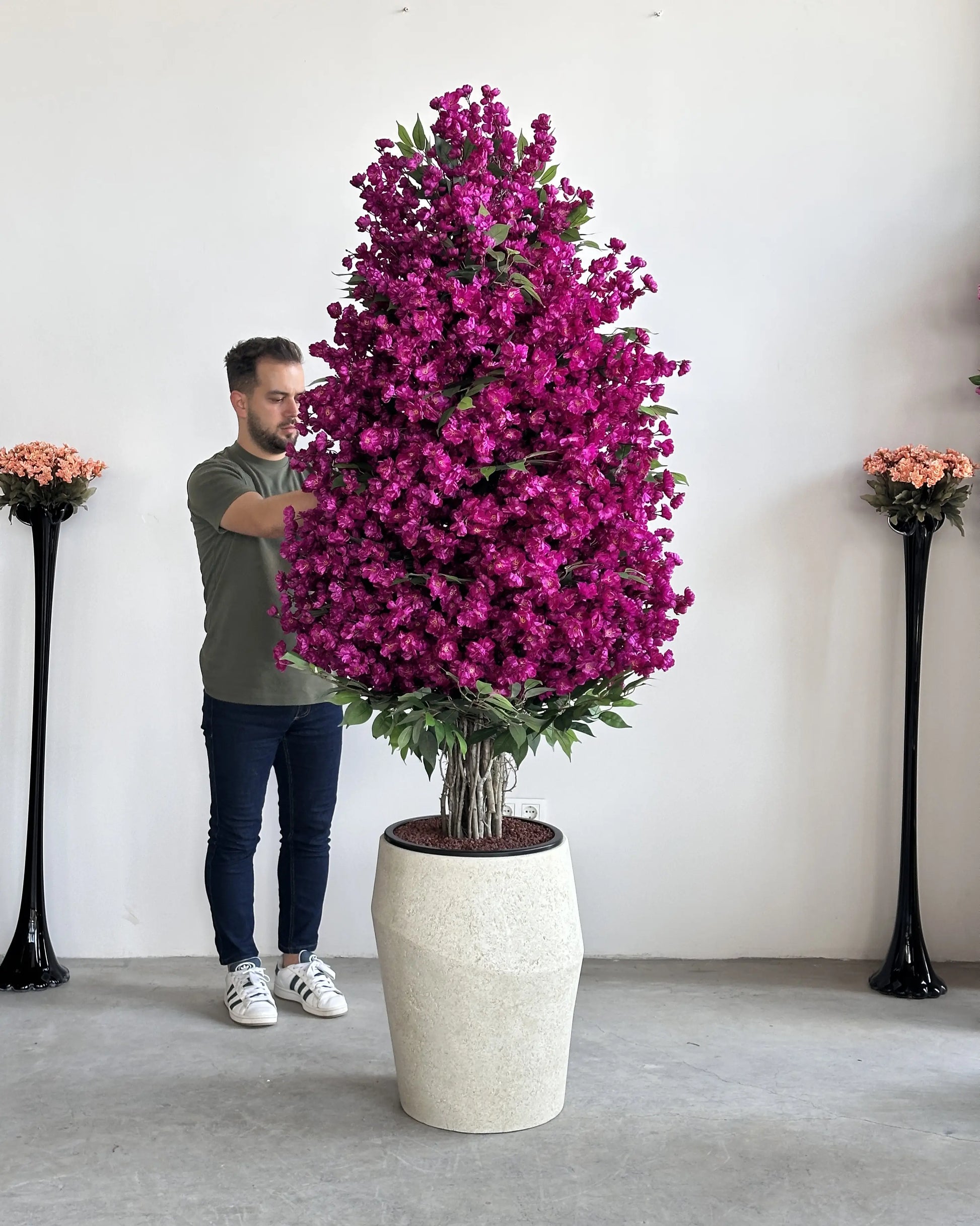 Tall Elegant Artificial Royal Purple Sakura Tree with Asymmetric Base Planter