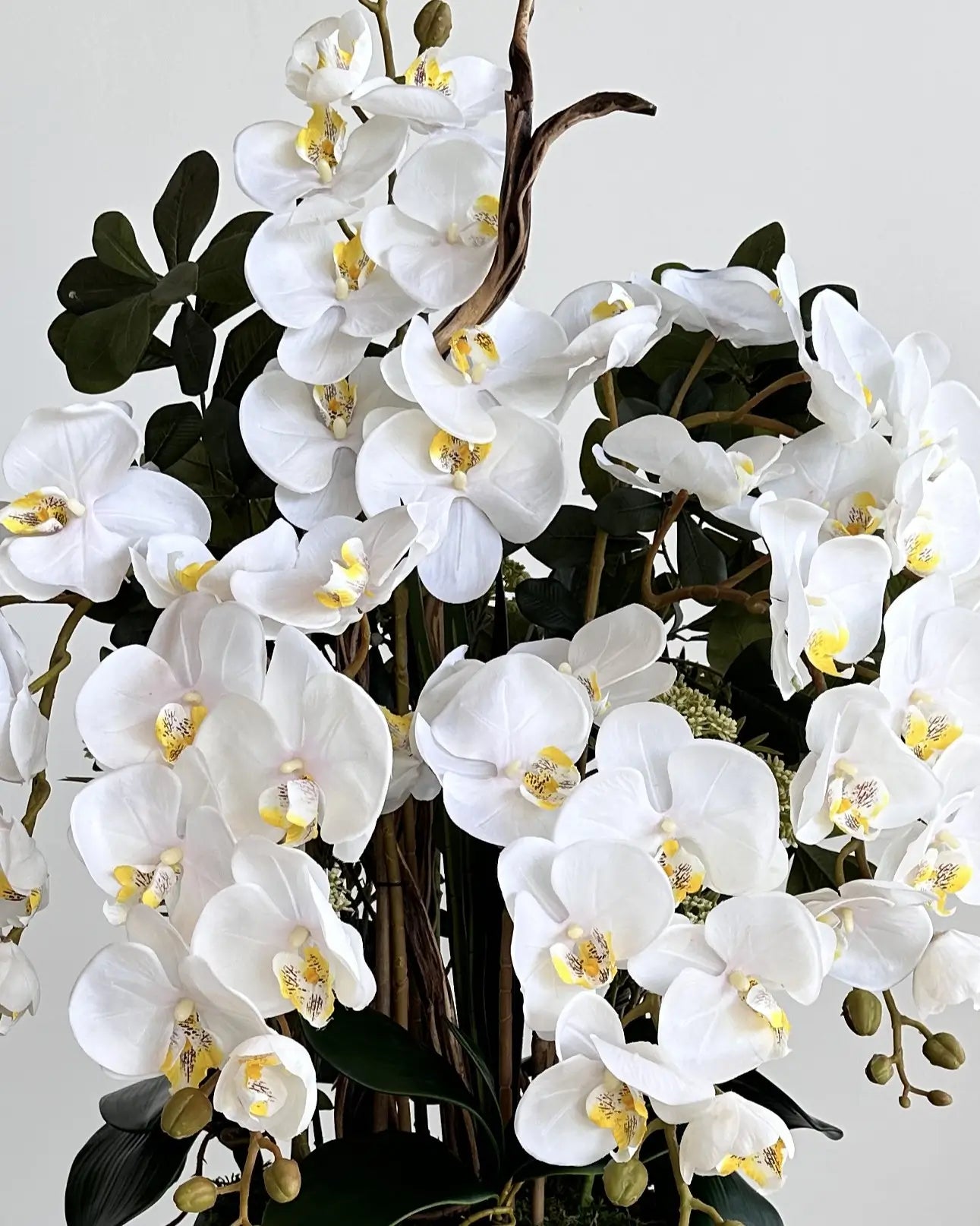 Elegant White Phalaenopsis Artificial Orchid Arrangement Emerald Ceramic Pot