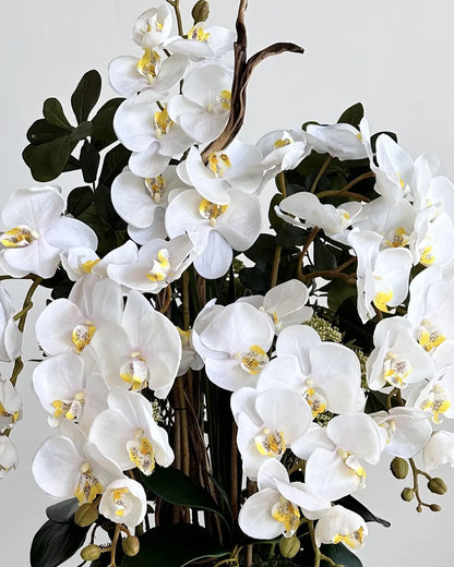 Elegant White Phalaenopsis Artificial Orchid Arrangement Emerald Ceramic Pot