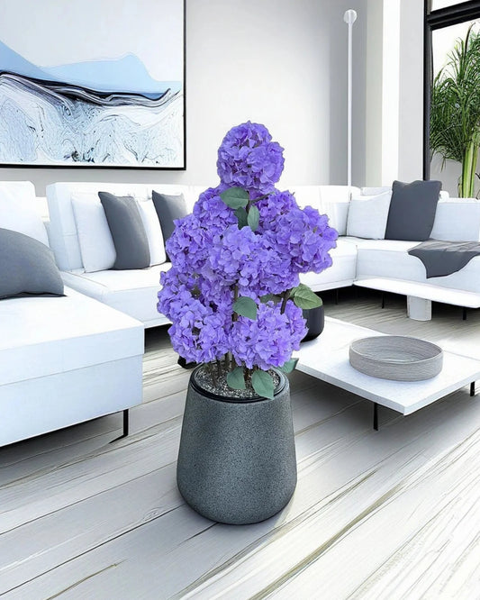 Premium Artificial Lavender Hydrangea Tree, Lifelike Floral Bush with Planter