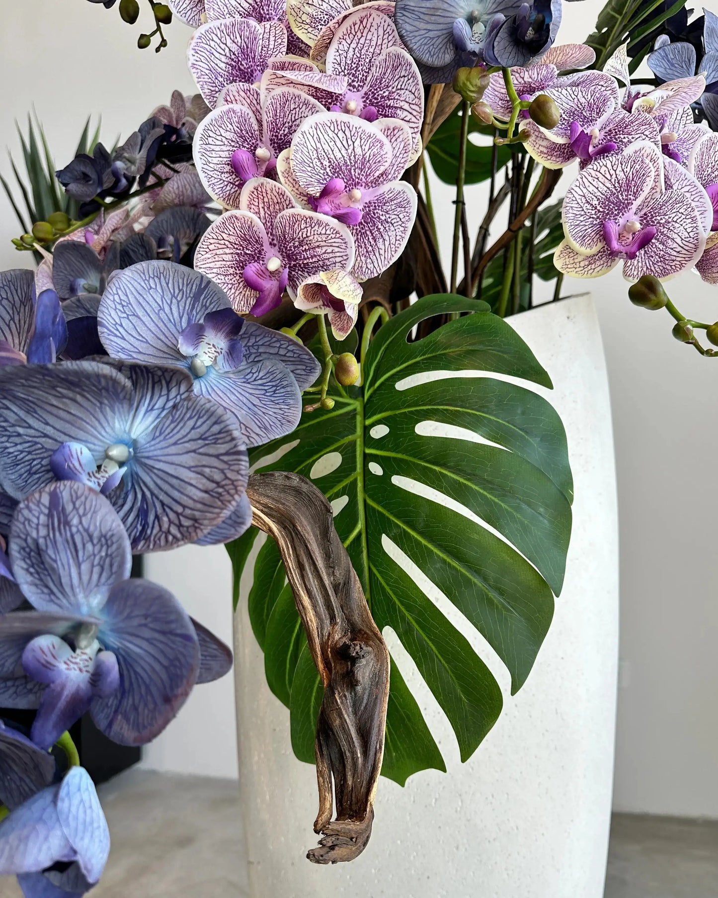 Luxurious Grand Artificial White Orchid Floral Arrangement with Tall Vase