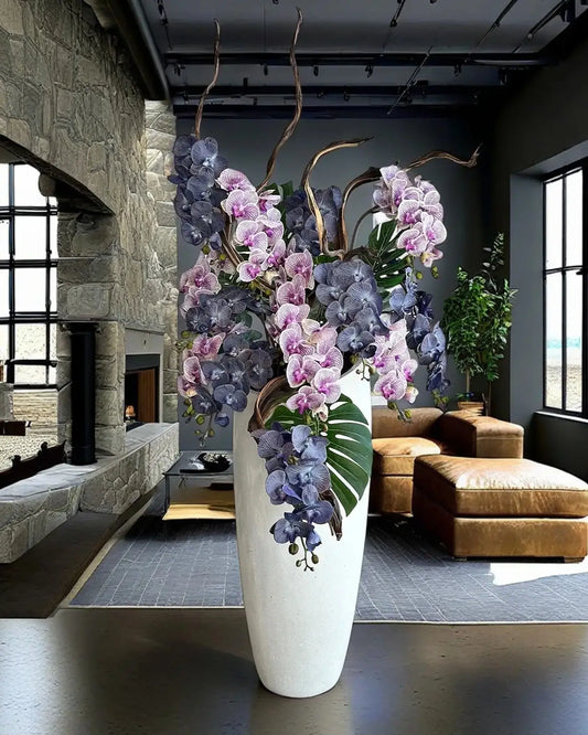Luxurious Grand Artificial White Orchid Floral Arrangement with Tall Vase