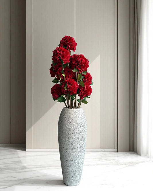 Elegant Artificial Ruby Hydrangea Bush Tree with Optional Decorative Vase