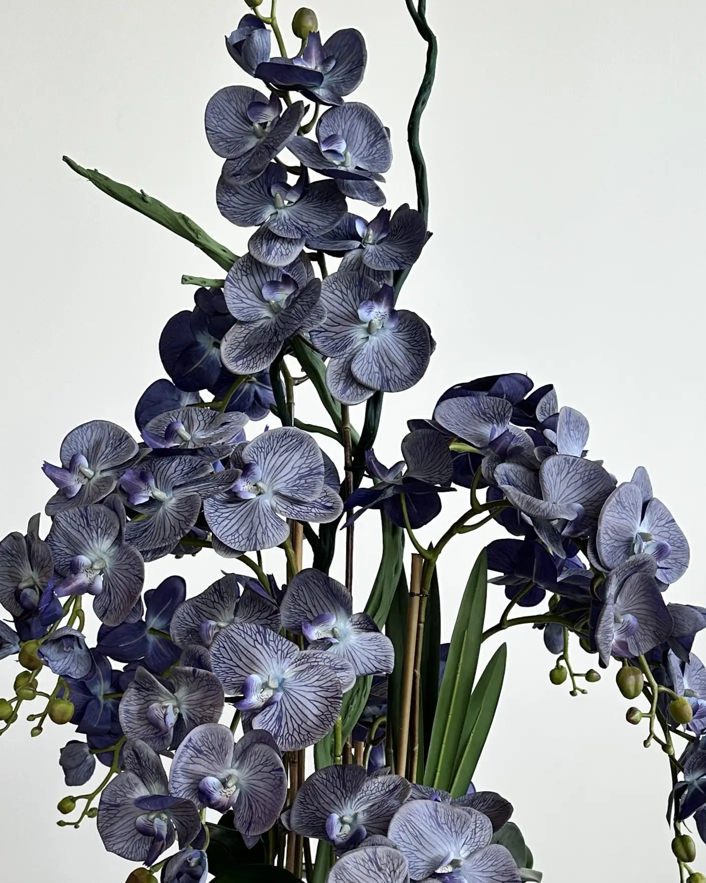 Luxury Artificial Orchid Arrangement Tall Lifelike Periwinkle Blooms Modern Vase
