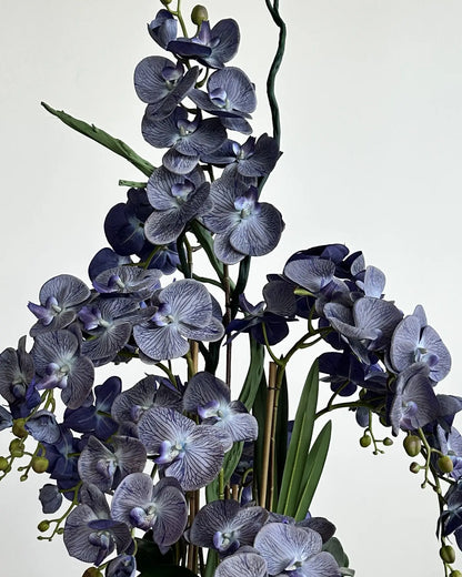 Luxury Artificial Orchid Arrangement Tall Lifelike Periwinkle Blooms Modern Vase
