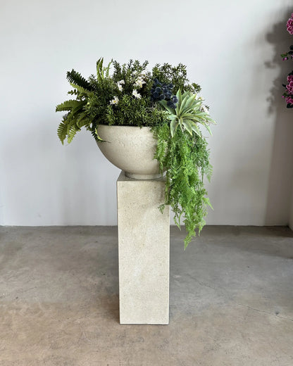 Elegant Artificial Succulent & Foliage Plant Arrangement in Concrete Vase