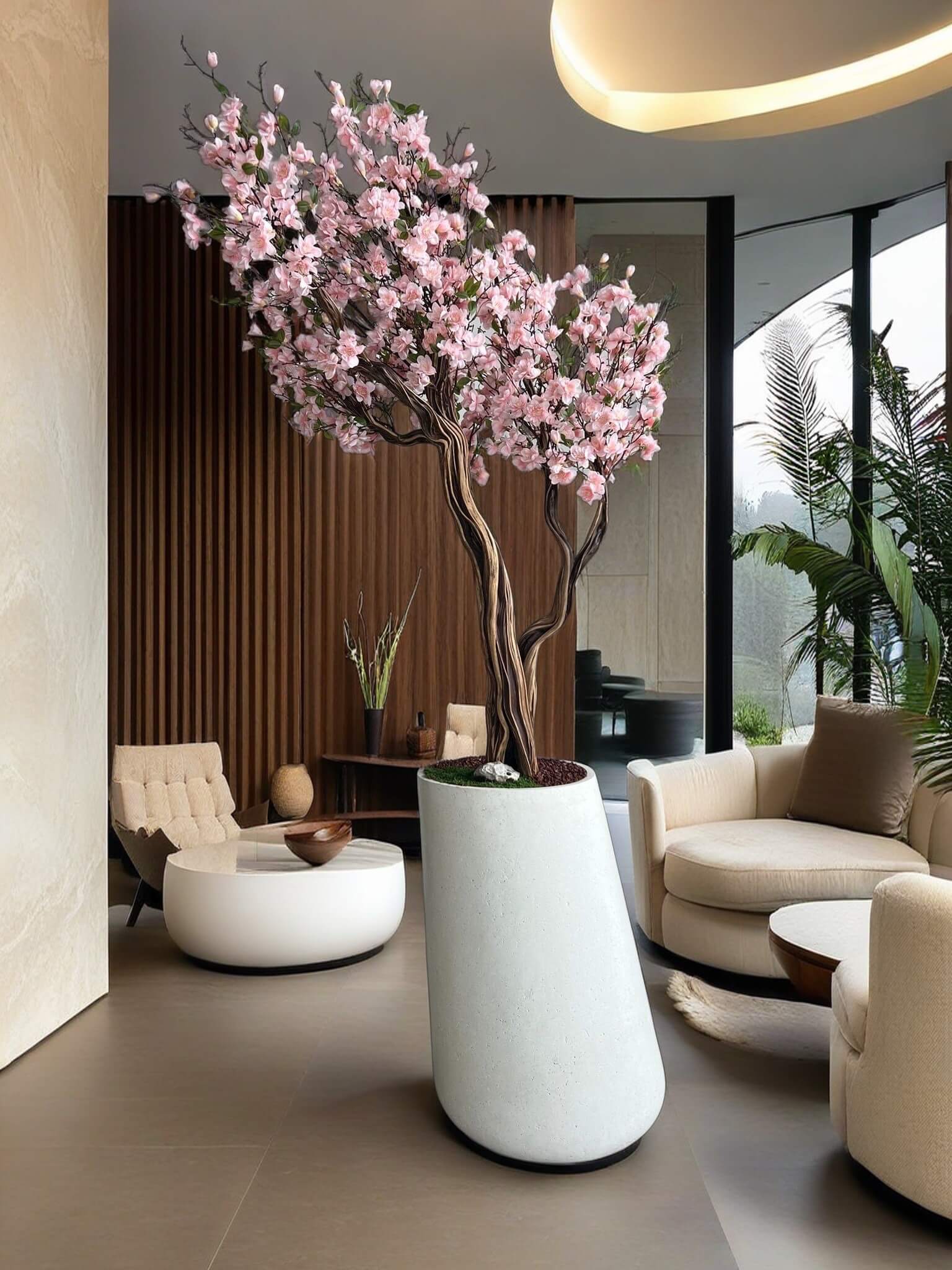 Premium Artificial Sakura Cherry Blossom Tree with Asymmetrical Concrete Vase