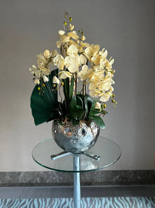 Elegant Artificial Lemon Orchid Arrangement with Decorative Vase - Lifelike & Low Maintenance