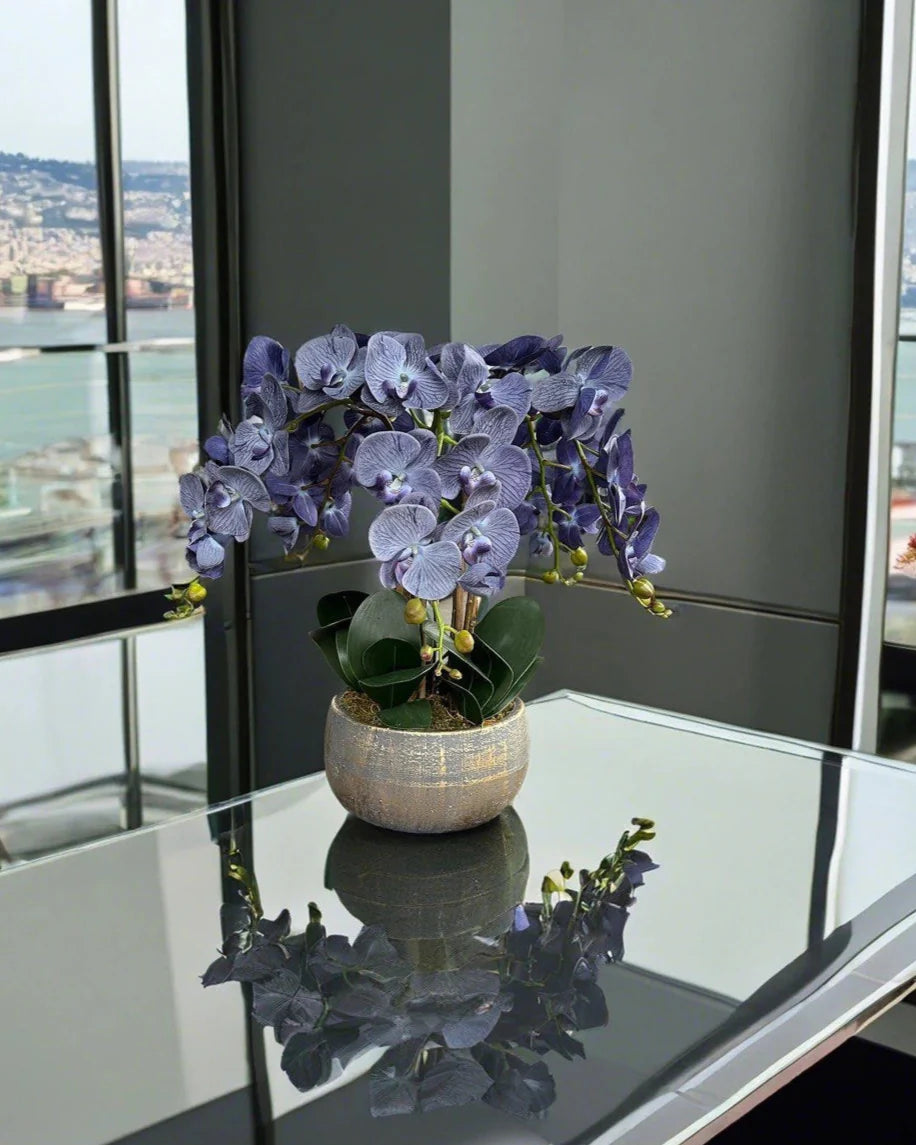 Elegant Very Peri Artificial Orchid Arrangement in Chic Decorative Vase