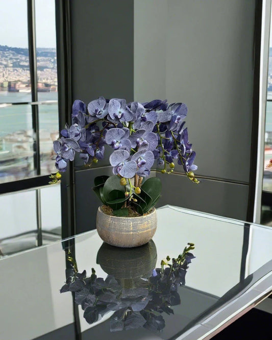 Elegant Very Peri Artificial Orchid Arrangement in Chic Decorative Vase