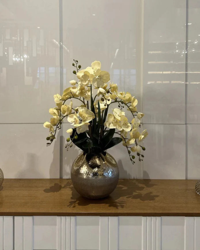 Elegant Artificial Lemon Orchid Floral Arrangement with Decorative Vase