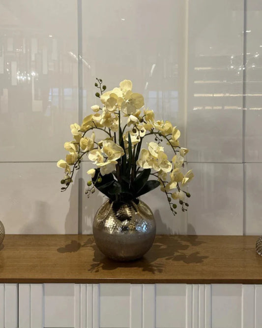 Elegant Artificial Lemon Orchid Floral Arrangement with Decorative Vase