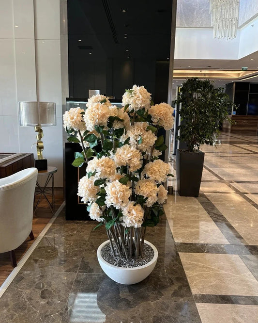 Elegant Lifelike Cream Hydrangea Artificial Tree Bush for Sophisticated Interiors