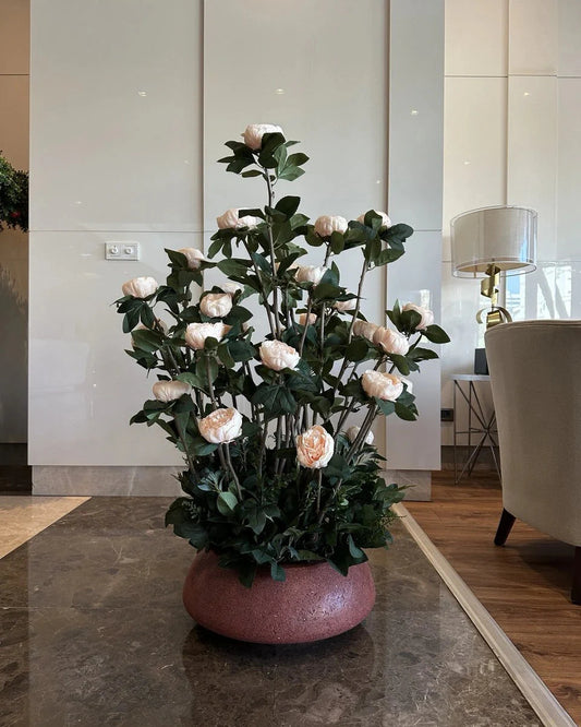 Lifelike Artificial Salmon Peony Bush Tree - Elegant Faux Floral Home Decor
