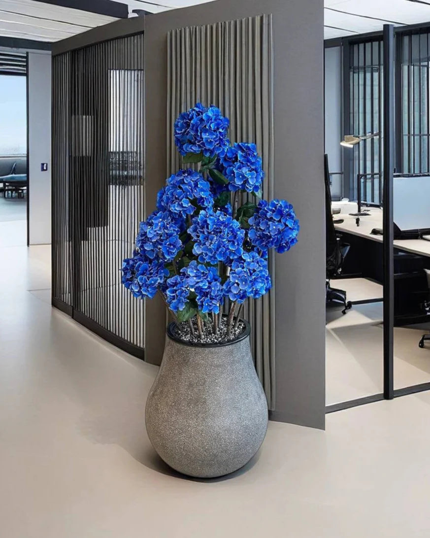 Elegant Blue Hydrangea Artificial Bush Tree Lifelike Everlasting Floral Decor