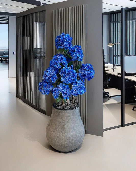 Elegant Blue Hydrangea Artificial Bush Tree Lifelike Everlasting Floral Decor