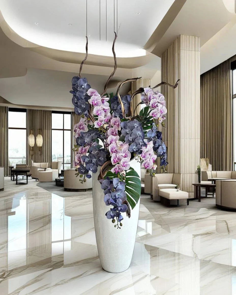 Luxurious Grand Artificial White Orchid Floral Arrangement with Tall Vase