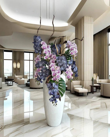 Luxurious Grand Artificial White Orchid Floral Arrangement with Tall Vase