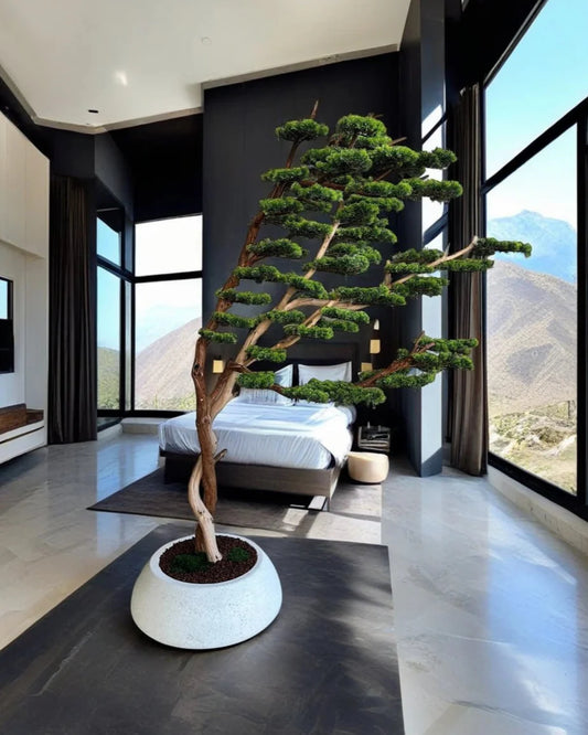 Realistic Artificial Bonsai Tree, Natural Trunk, Mossy Base, Elegant Home Decor